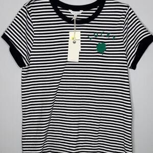 Lucky Brand Womens Size Large Black White Stripe Green Clover Short Sleeve NWT